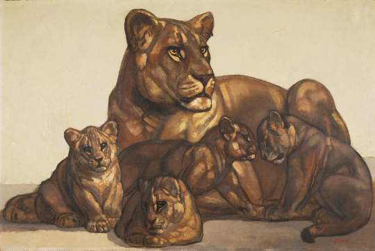 Paul JOUVE (1878-1973) - Lionne et ses lionceaux, vers 1930